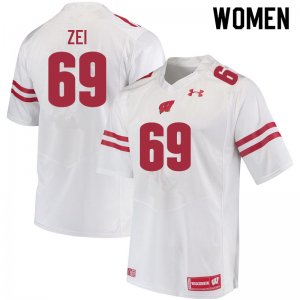 Women's Wisconsin Badgers NCAA #69 Zach Zei White Authentic Under Armour Stitched College Football Jersey LW31B13UU